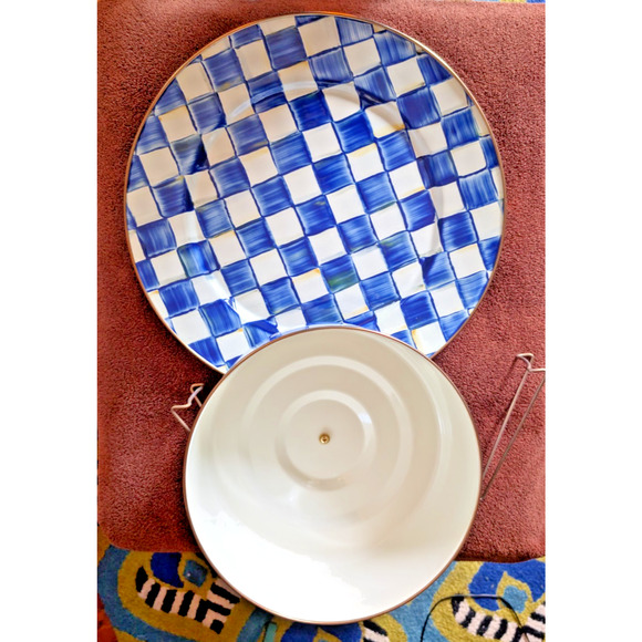 MacKenzie Childs Blue Royal Check Enamel Cake Carrier Retired Collectible - Picture 6 of 8